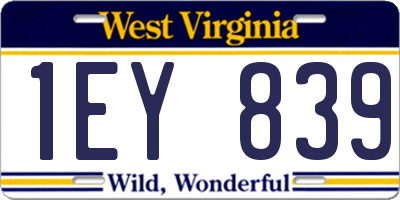 WV license plate 1EY839