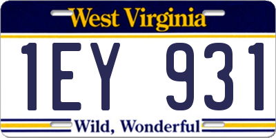 WV license plate 1EY931