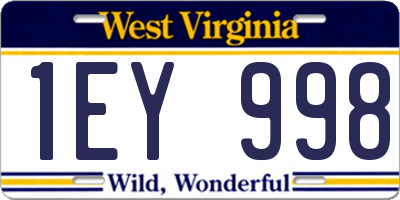 WV license plate 1EY998