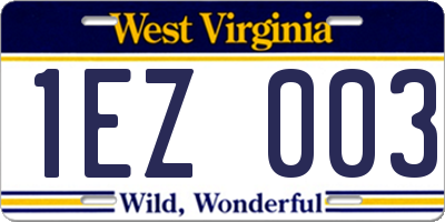WV license plate 1EZ003