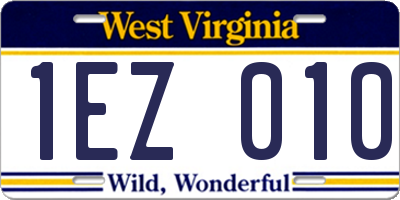 WV license plate 1EZ010