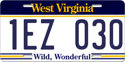 WV license plate 1EZ030