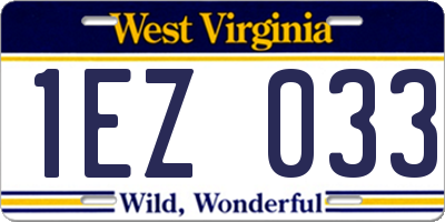 WV license plate 1EZ033