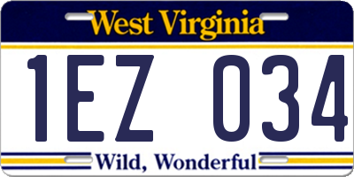 WV license plate 1EZ034