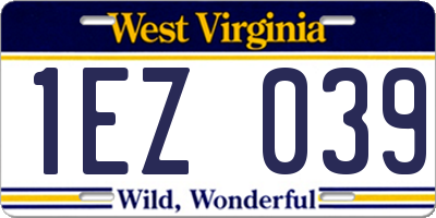 WV license plate 1EZ039