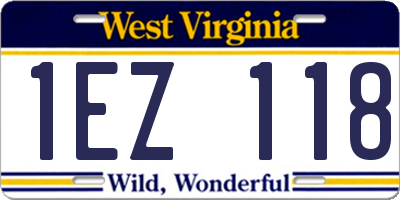 WV license plate 1EZ118