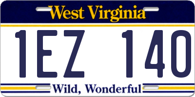 WV license plate 1EZ140