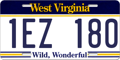WV license plate 1EZ180