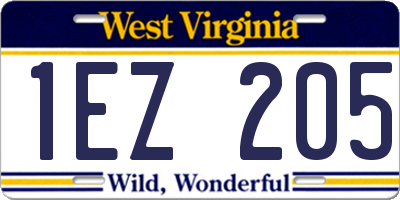 WV license plate 1EZ205