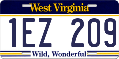 WV license plate 1EZ209