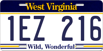 WV license plate 1EZ216