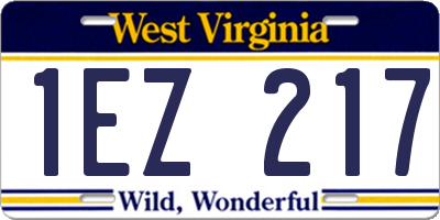 WV license plate 1EZ217