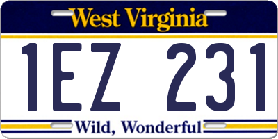 WV license plate 1EZ231