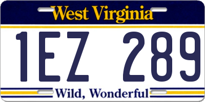 WV license plate 1EZ289