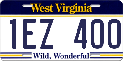 WV license plate 1EZ400