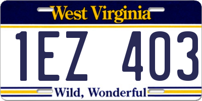 WV license plate 1EZ403