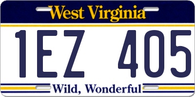 WV license plate 1EZ405