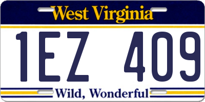 WV license plate 1EZ409