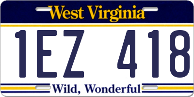 WV license plate 1EZ418