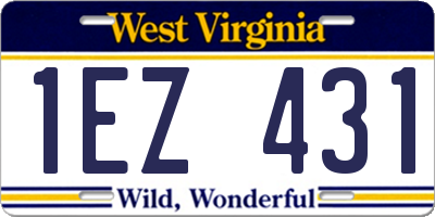 WV license plate 1EZ431