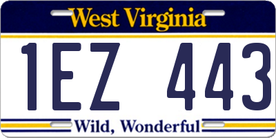 WV license plate 1EZ443