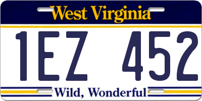 WV license plate 1EZ452