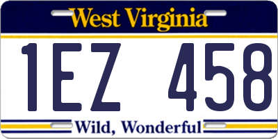 WV license plate 1EZ458