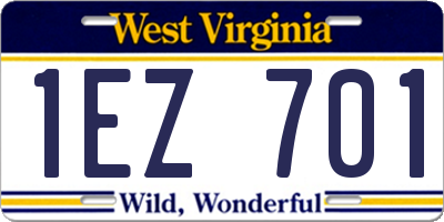 WV license plate 1EZ701