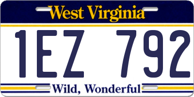 WV license plate 1EZ792