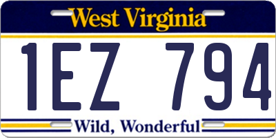 WV license plate 1EZ794