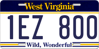 WV license plate 1EZ800