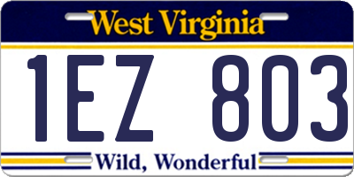 WV license plate 1EZ803