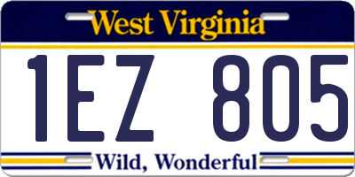 WV license plate 1EZ805