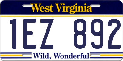 WV license plate 1EZ892