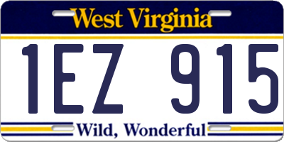 WV license plate 1EZ915