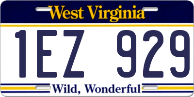 WV license plate 1EZ929