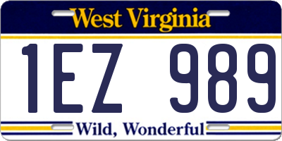 WV license plate 1EZ989