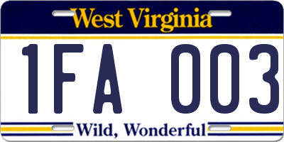 WV license plate 1FA003