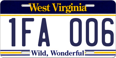 WV license plate 1FA006