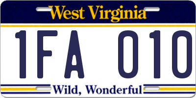 WV license plate 1FA010