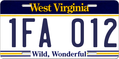 WV license plate 1FA012