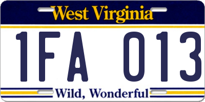 WV license plate 1FA013