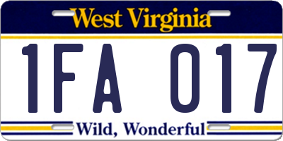WV license plate 1FA017