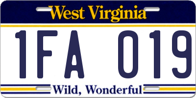 WV license plate 1FA019