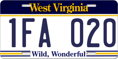 WV license plate 1FA020