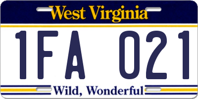 WV license plate 1FA021