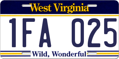 WV license plate 1FA025