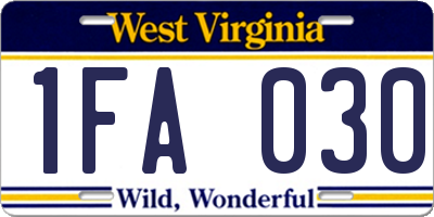 WV license plate 1FA030
