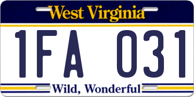 WV license plate 1FA031