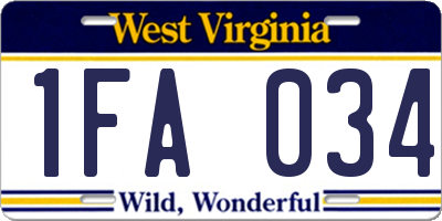 WV license plate 1FA034